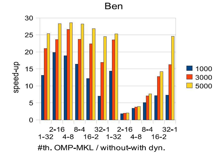 Motivation Dynamic Selection of threads: Reduction in the speed-up increases with the number of OpenMP threads Number of MKL threads used is just one No Dynamic Selection of threads: bigger speed-ups