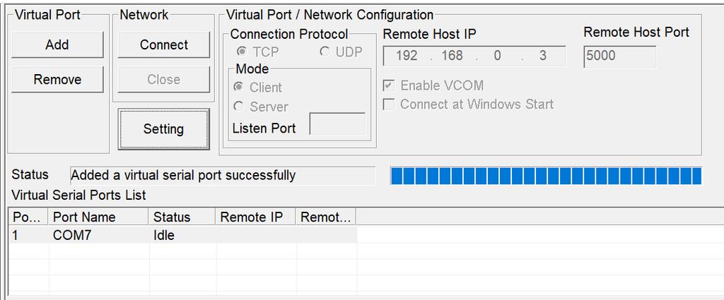 6.5.3 Set a Virtual Serial Port Click the [Setting] button to configure the virtual serial port.