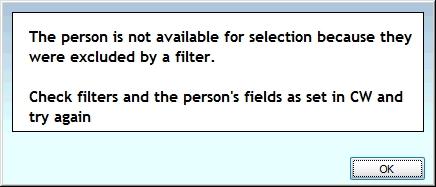Chapter 4 - Givers Nte: If yu receive an errr message stating that a persn was "excluded by a filter": The Receives Statement checkbx is almst always the filter the message is indicating.