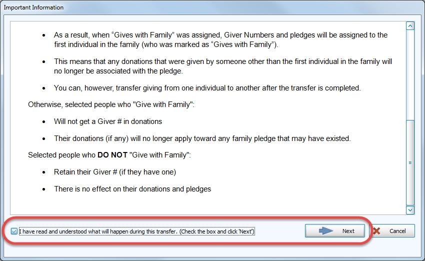 Chapter 4 - Givers transfer, check the bx stating "I have read and understd what will happen during this transfer.