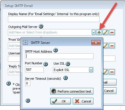 Chapter 5 - Reprts/Exprt Outging Mail Server (SMTP): Select an existing name frm the drpdwn bx, r if yu have nt yet set this up, click the Add buttn t pen the SMTP Server settings: Nte: The SMTP Hst,
