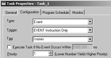 Managing Tasks Chapter 1 Using the EVENT Instruction Trigger To trigger an event task based on conditions in your logic, use the EVENT Instruction Only trigger. Let an event trigger this task.