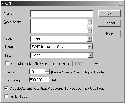 3. Select Event for the task type, select a trigger for the task, select the tag for the triggering data,
