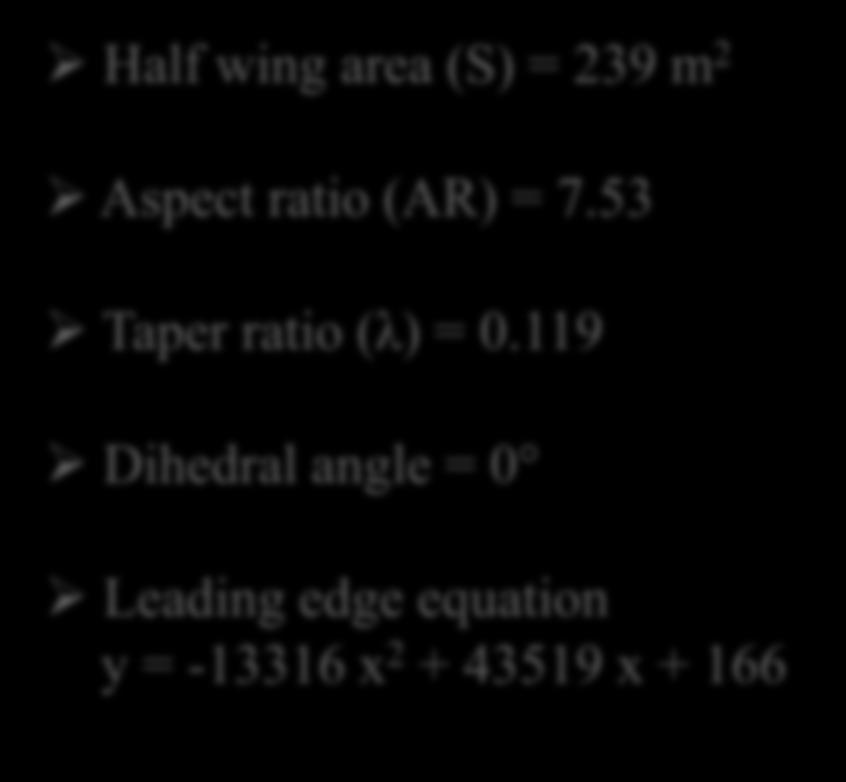 1.Introduction: Wings characteristic geometry Half wing area (S) = 239 m 2 Aspect ratio (AR)