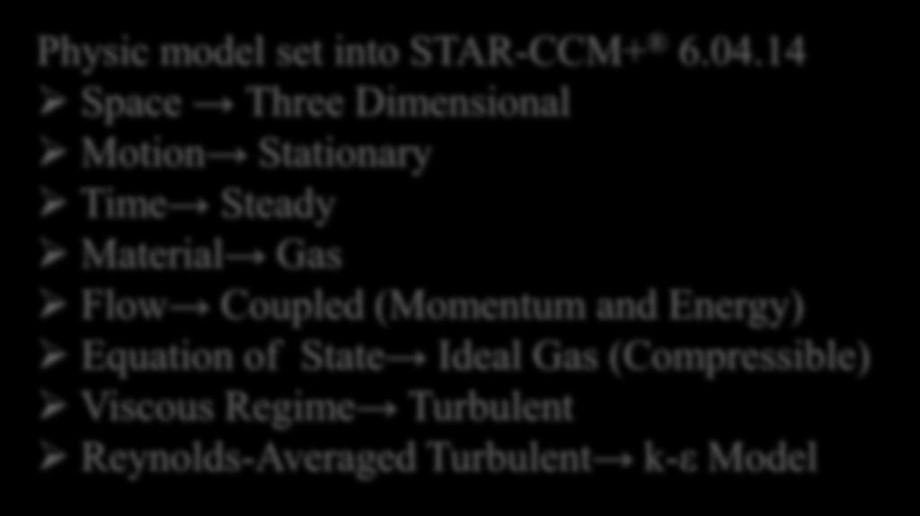 92 10-5 m/s 2 Physic model set into STAR-CCM+ 6.04.