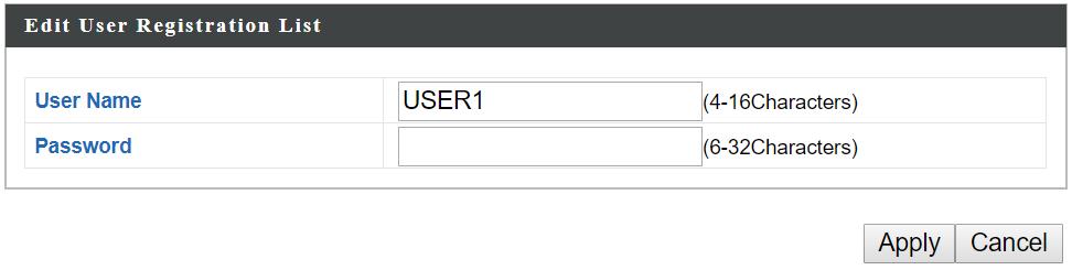 User Name Add Reset Select User Name Password Customize Delete Selected Delete All Enter the user names here, separated by commas. Click Add to add the user to the user registration list.