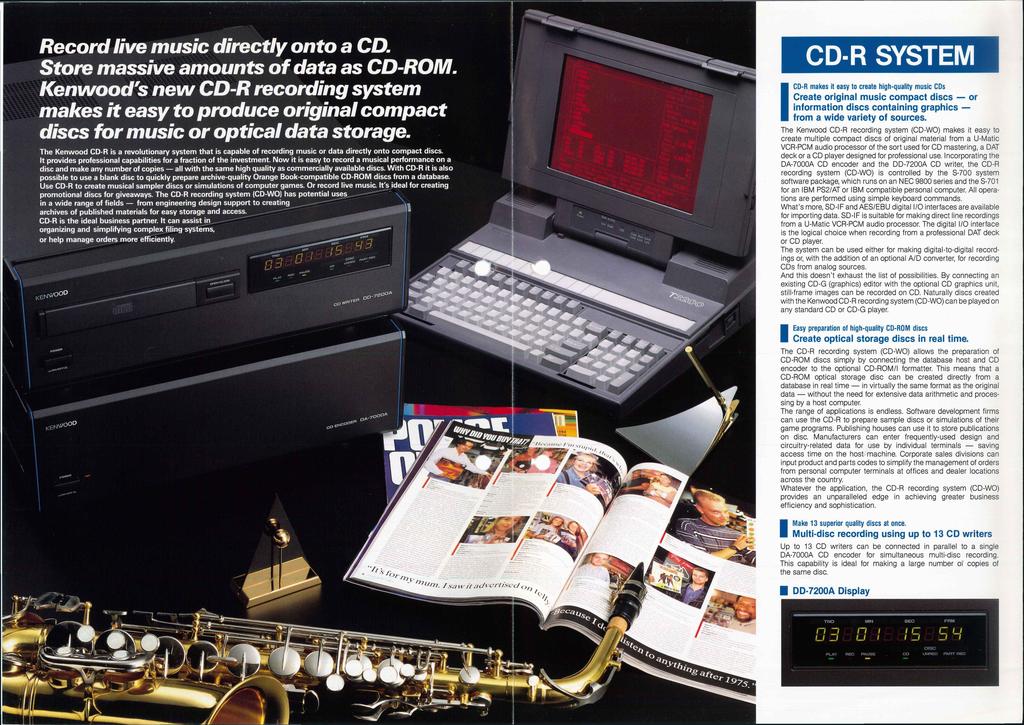 Record live music directly onto a CD. Store massive amounts of data as CD-ROM. Kenwood's new CD-R recording system makes it easy to produce original compact discs for music or optical data storage.