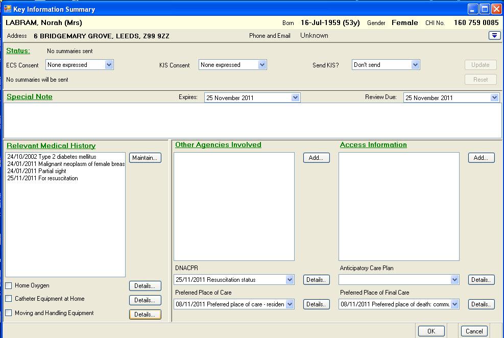 Vision The following screenshot shows the proposed data entry screen for KIS.