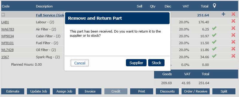 The Add to Returns Bin pop up will open. Other details about the part to be returned will be filled in automatically from the Purchase order.