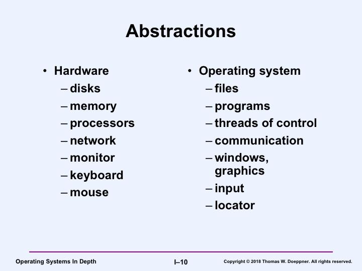 The typical user has no desire to deal with the complexities of the underlying hardware, preferring instead to deal with abstractions and depend upon the operating system to map these abstractions