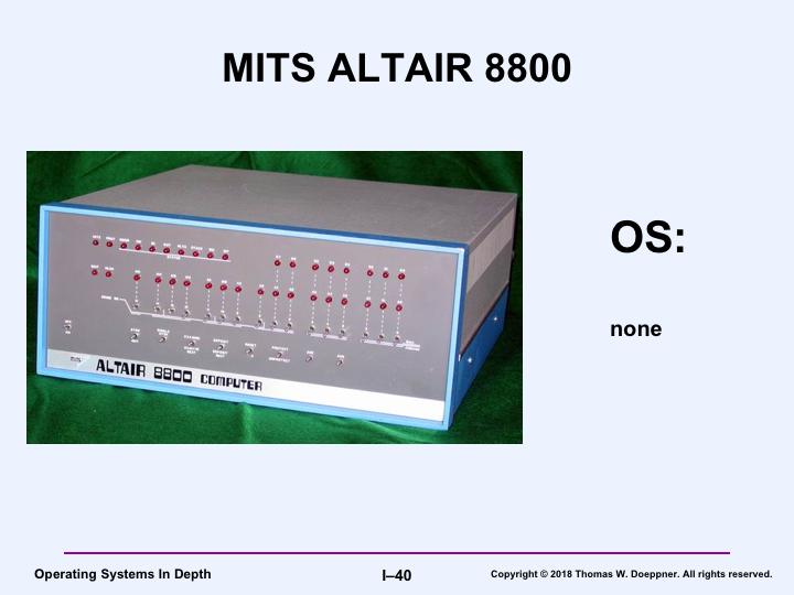 This photo, of a MITS ALTAIR 8800, is from http://www.vintagecomputer.com/altair8800.shtml. Introduced in 1975, it was an early, if not the first, hobbyist computer.