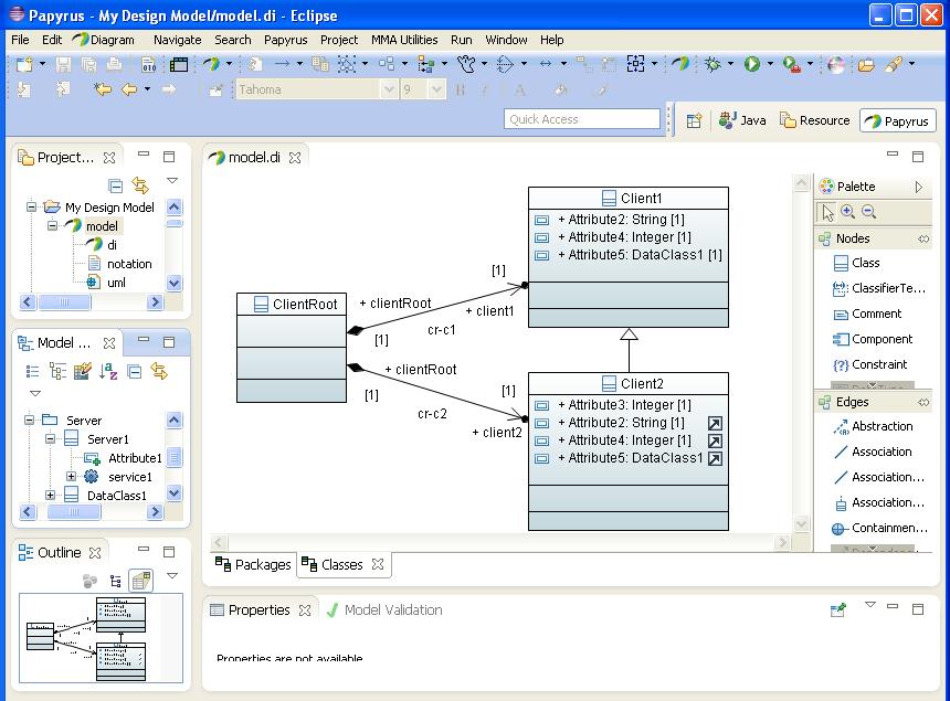 on the Client2 class. 6.3.3 RT modeling 7 Papyrus Papyrus can be used to do Figure 14: Objects in the model and their relationships General UML modeling.