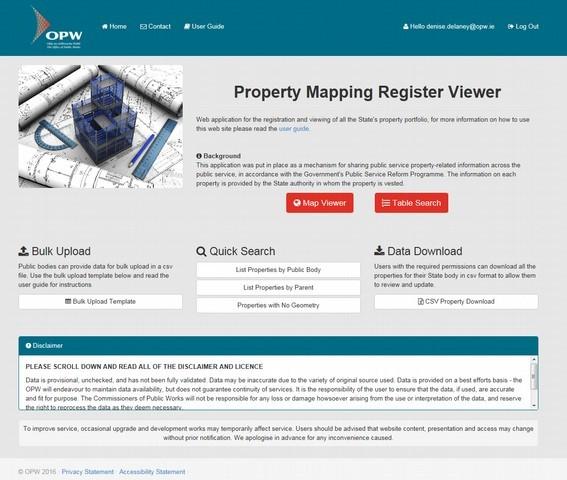 The home page of the Property Mapping Register Viewer is accessible by clicking on the Open Application button as highlighted in (Figure 1).