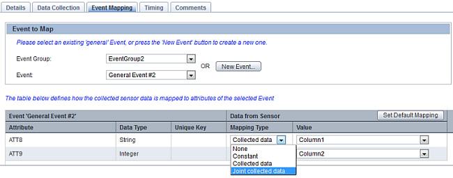 Chapter 3: Using the Analytics Studio 15. In the Event to Map area, specify details of the event that will store the data captured by the collection rule.