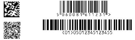 and sizes Bar codes