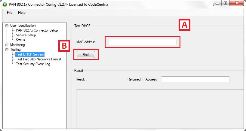 STEP 3 TEST DHCP SERVER This function tests the IP lookup component of the PAN 802.1x application.
