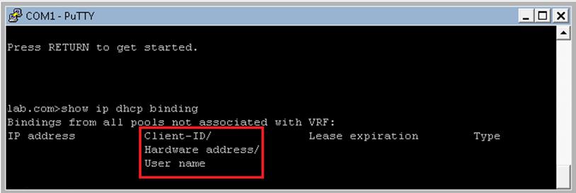 A free SSH2 application named Putty may be used to connect to the Cisco IOS device. Once connected, run the command show ip dhcp binding.