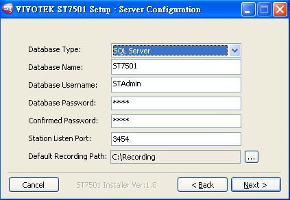 SQL Server If you want to select SQL Server as your database, you have to install it in advance, and then start ST7501 installation.