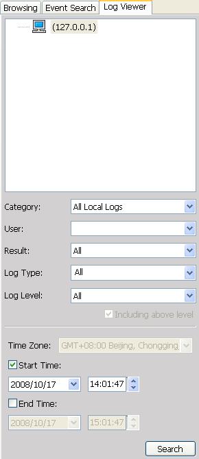 Query Panel--Log Viewer Page Select the station you want to search event Select Log Category Select User Account Select Result Select Log