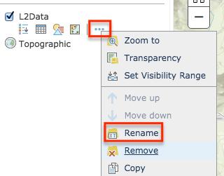 h. Change the name of the L2Data layer to Study Area Boundary in the Table of Contents. To do this, click on the after the layer name, then Rename. Save your map again to lock in your changes.