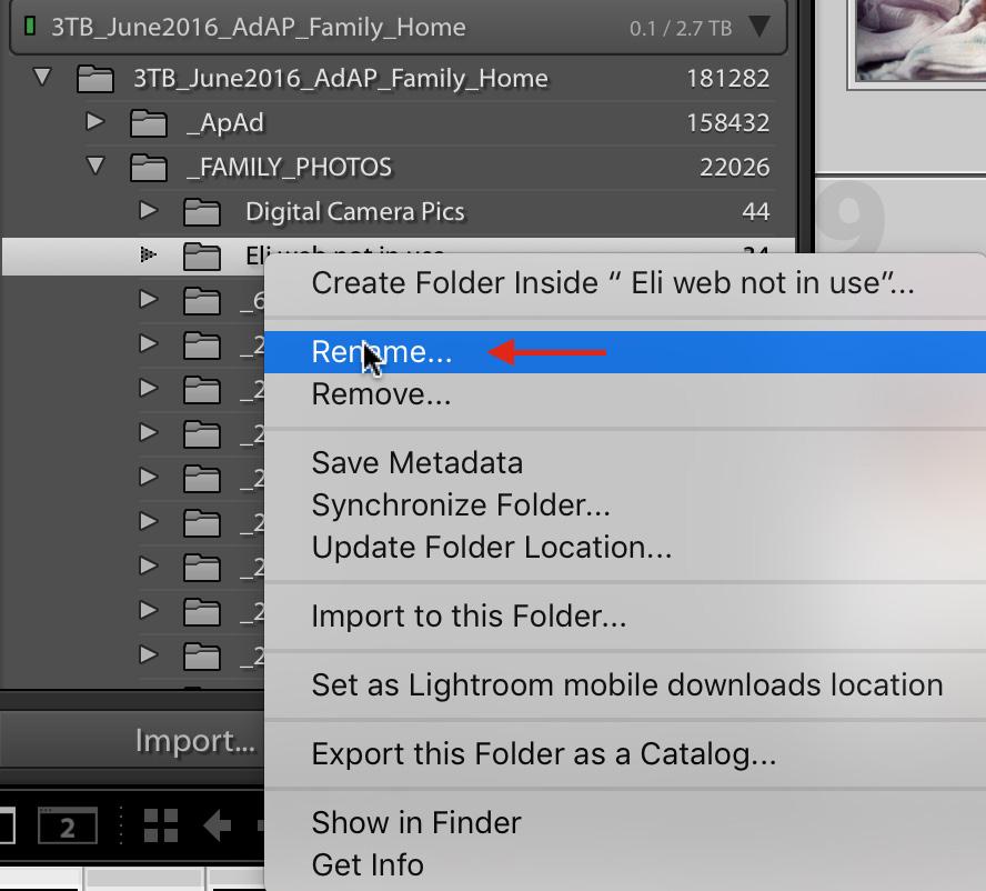 Naming, Finding, Moving Photos & Folders It is very easy to move folders and images and rename them within Lightroom Lightroom gets very unhappy if you move or rename photos or folders outside of the