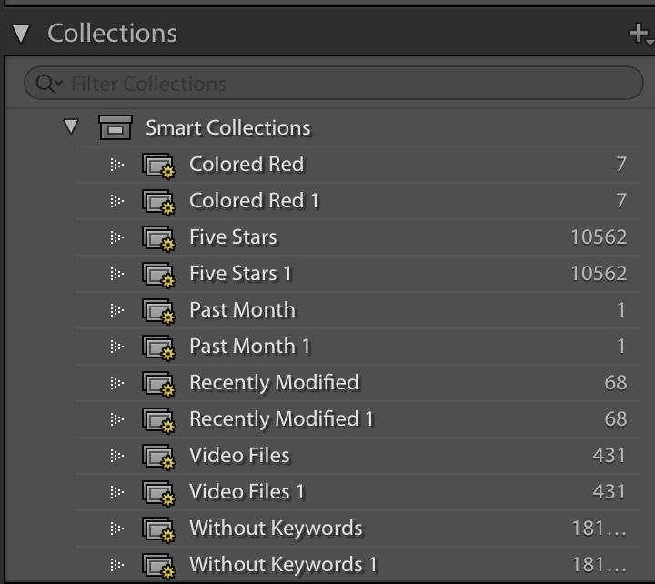 There are default Smart Collections already created by Lightroom.