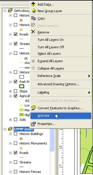 Symbolize a Map Inset 1. Select the GNMP Inset data frame in the layout, by either clicking on it in the layout or right-clicking on GNMP Inset in the Table of Contents and selecting Activate.