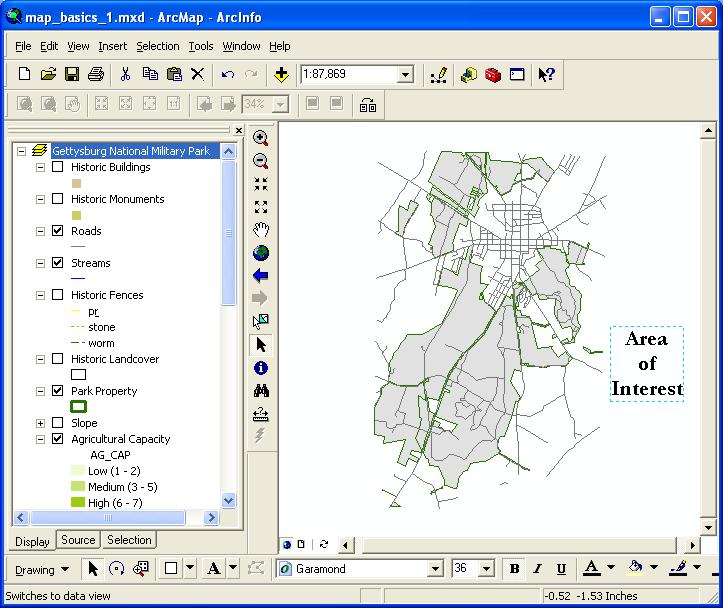 5. Switch to the Data View and notice that the text has been added to the map