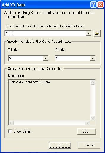 3. In the Add XY Data dialog that opens, navigate to the \nps_agis9\module6\data\pete\ folder and select the Arch.dbf file. Click Add. 4.