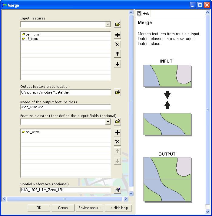 Introduction to ArcGIS for window. Once the merge is complete click Close in the Merge dialog, and the new shen_strms layer will be added to your map document, geoprocessing.mxd. 4.