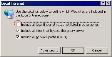 C. Configure the Internet Explorer LAN connection settings to disable the Bypass proxy server for local addresses option. D.