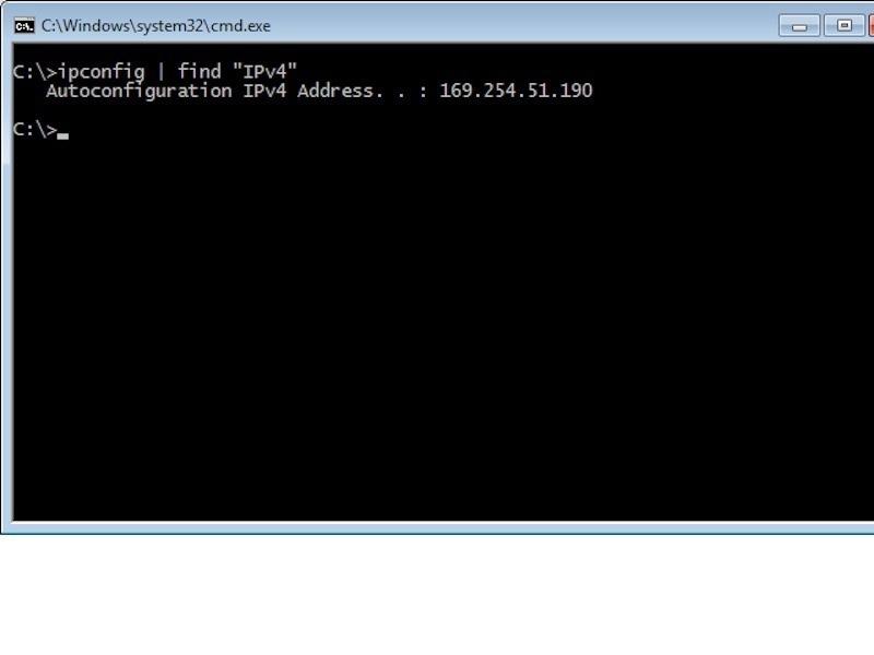 Select the cmd program from the search results to open the command prompt. In the command prompt window type: ipconfig find "IPv4" You should see a list of IP addresses.
