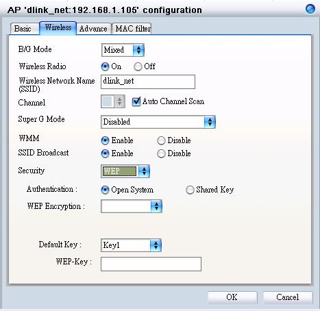 WPA2 If you select WEP as the security type, additional columns will appear with the following options.