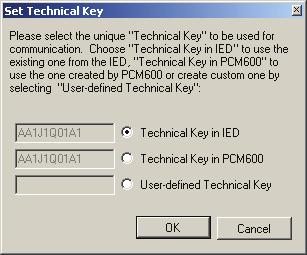 In Set Technical Key dialog box, select the technical key to be used. There are three alternatives.