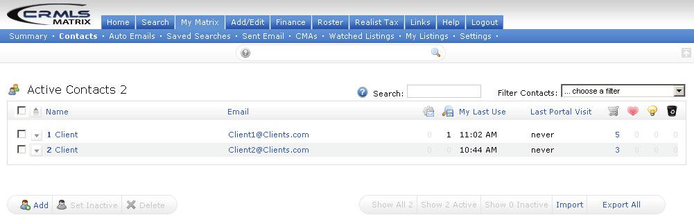 3. Click the Open button on the Carts button bar. Accessing a Cart from the My Matrix Contacts Page 1.