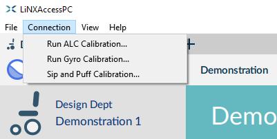Three utility screens are currently available in the LiNX Access tool: Adaptive Load Compensation (ALC) calibration Gyro calibration Sip and Puff calibration Access the three utility screens