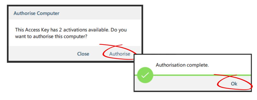 A message displays when the authorisation is complete. 5. Click OK to finish. Figure 45: Authorise computer file Figure 46: Completing the authorisation 5.3.7 