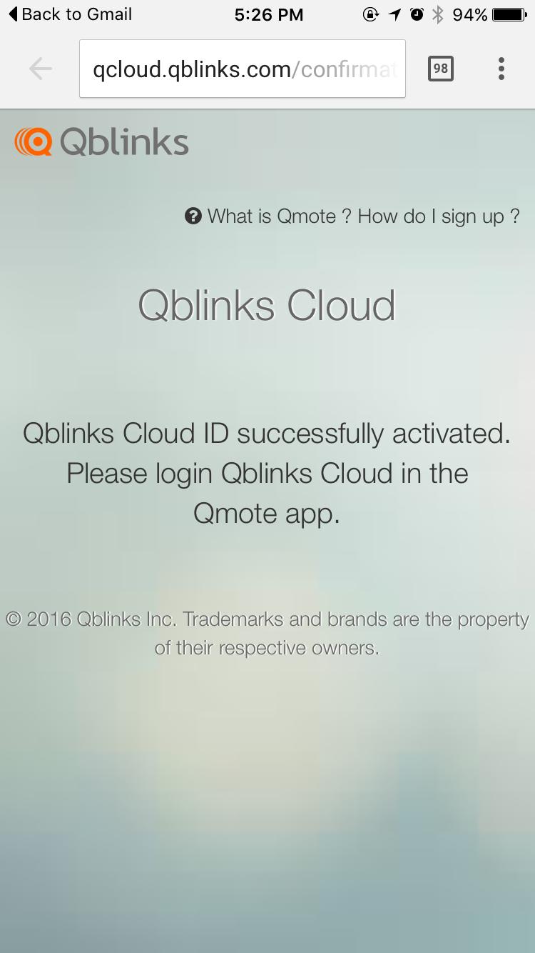 2. Sign up for Qblinks Cloud and you will receive a