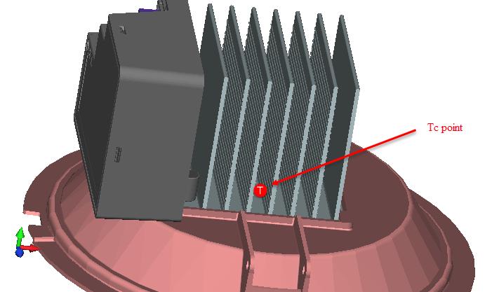 Thermal management Case Temperature (Tc) of the module Tc point definition as below: in the center of base between fins Module Type 4 550lm 4 900lm 6 900lm 6 1200lm 6 1500lm 6 2000lm Max.