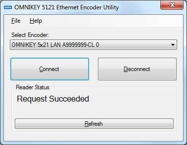 6. Return to the Ethernet Encoder Utility to confirm the encoder Serial Number is displayed in the Select Encoder field and the Reader Status is Request Succeeded.