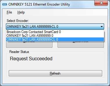 Figure 1-4 - Ethernet Encoder Utility Connection Editing Encoder Information When there is a change of encoder IP Address, you are required to update encoder with the new IP Address. 1. Open the Omnikey 5121 Ethernet Encoder Utility and select the Encoder from the drop-down list.