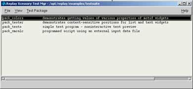 Understanding the Replay Xcessory Test Manager Window The Replay Xcessory Test Manager opens to a user defined testsuite.