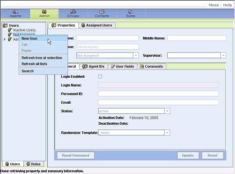 User Administration Standard 02.02 Adding a User You cannot add a New User from the Nortel Quality Monitoring side if Workforce Management is enabled.