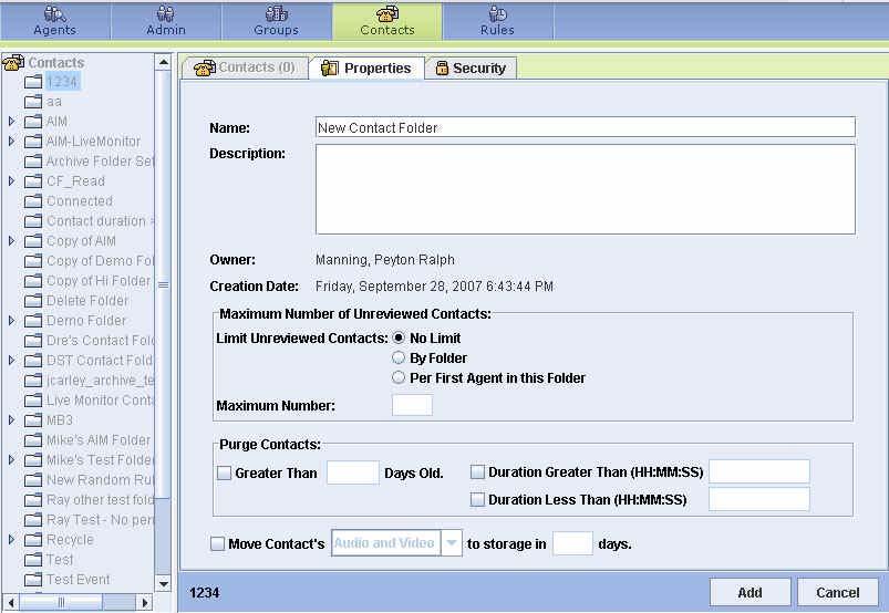 November 2009 Contacts 1 In the Contacts window, right-click the contact folder, or the folder in which you want to create the new folder, and then select New Folder from the shortcut menu.