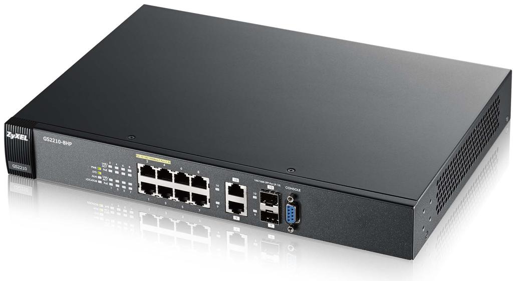 GS2210-8HP 8 Port PoE Layer 2 Industrial Switch The Zyxel GS2210-8HP are fully featured Layer 2 Gigabit access switches designed to meet converged data, video and voice networking needs.