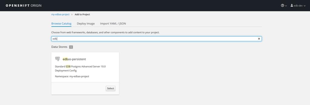 Figure 3.3 The OpenShift console Select Image or Template page. Select the button that is labeled with the name of the Advanced Server template.