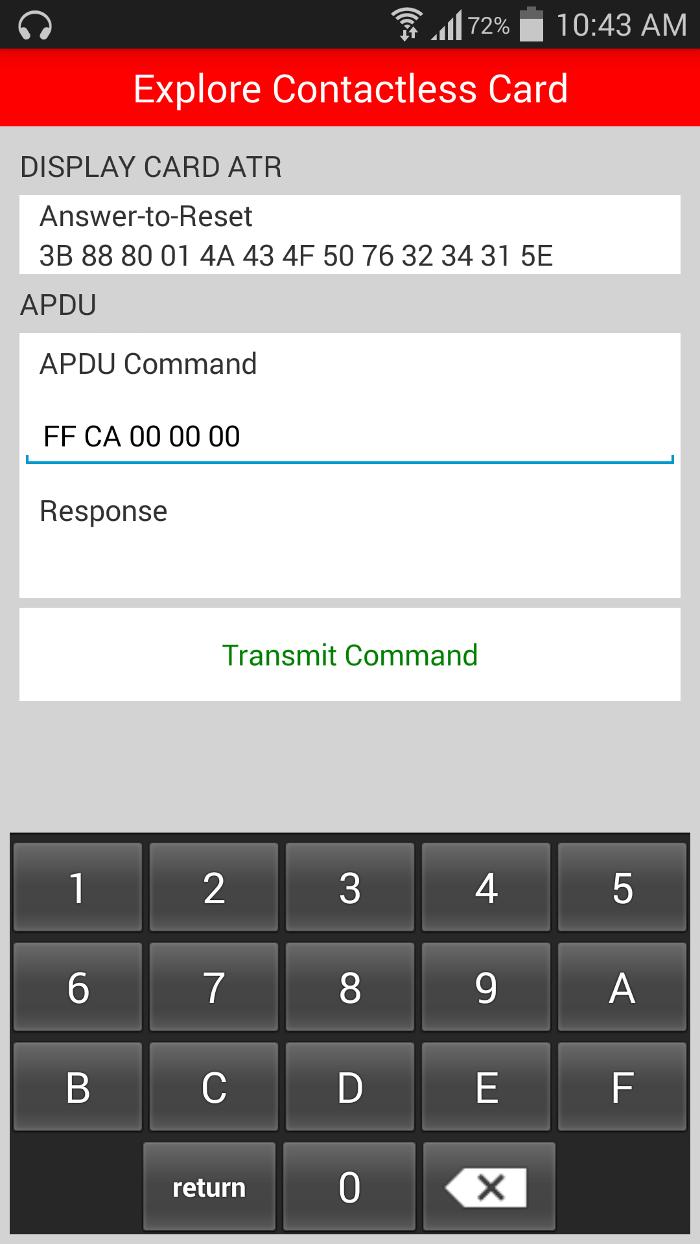 To manually send commands to ACR35, tap on the APDU