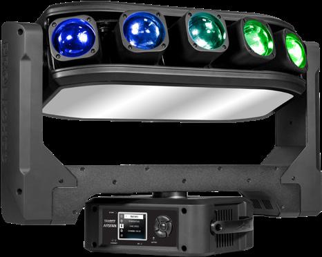 AIR5FAN Moving head linear, pivot, mirror and pixel effect, with infinite rotation AIR5FAN is a pixel-fx moving head able to control the spread of its pixels through motorized lens system,