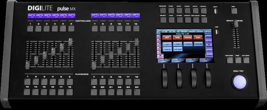 PULSEMX PULSE-MX is a professional lighting console by DIGILITE featuring a familiar and flexible GUI interface, ideal for controlling large and small lighting systems.