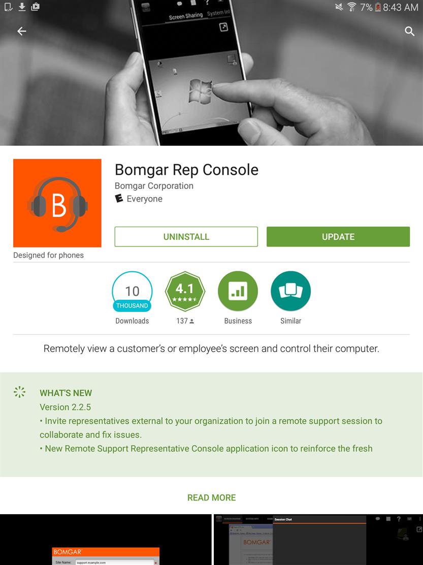 Install the Connect Representative Console on Android The Bomgar Representative Console for Android is available for free download from Google Play.